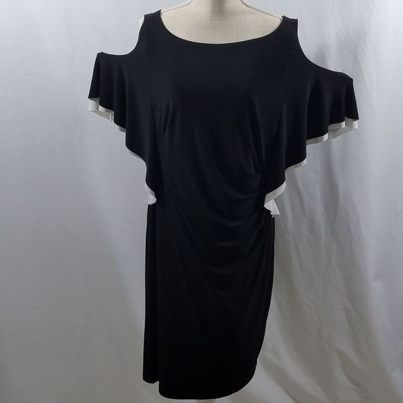 BLACK/WHITE Flattering Ruching Dress by Lauren Ralph Lauren Size 16. #250 - Picture 3 of 10